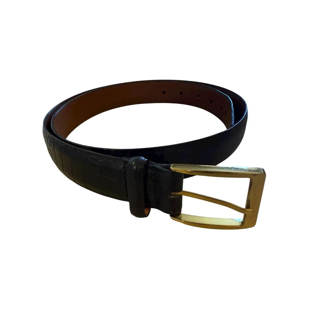 Brighton Men's Black Croc Embossed Leather Belt Size 40 Gold Buckle Made in‎ USA